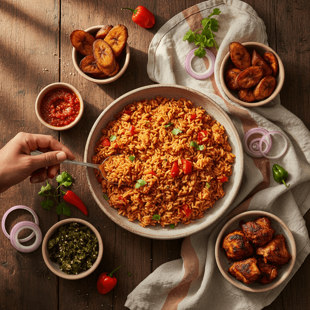 Jollof rice made with Benimix seasoning