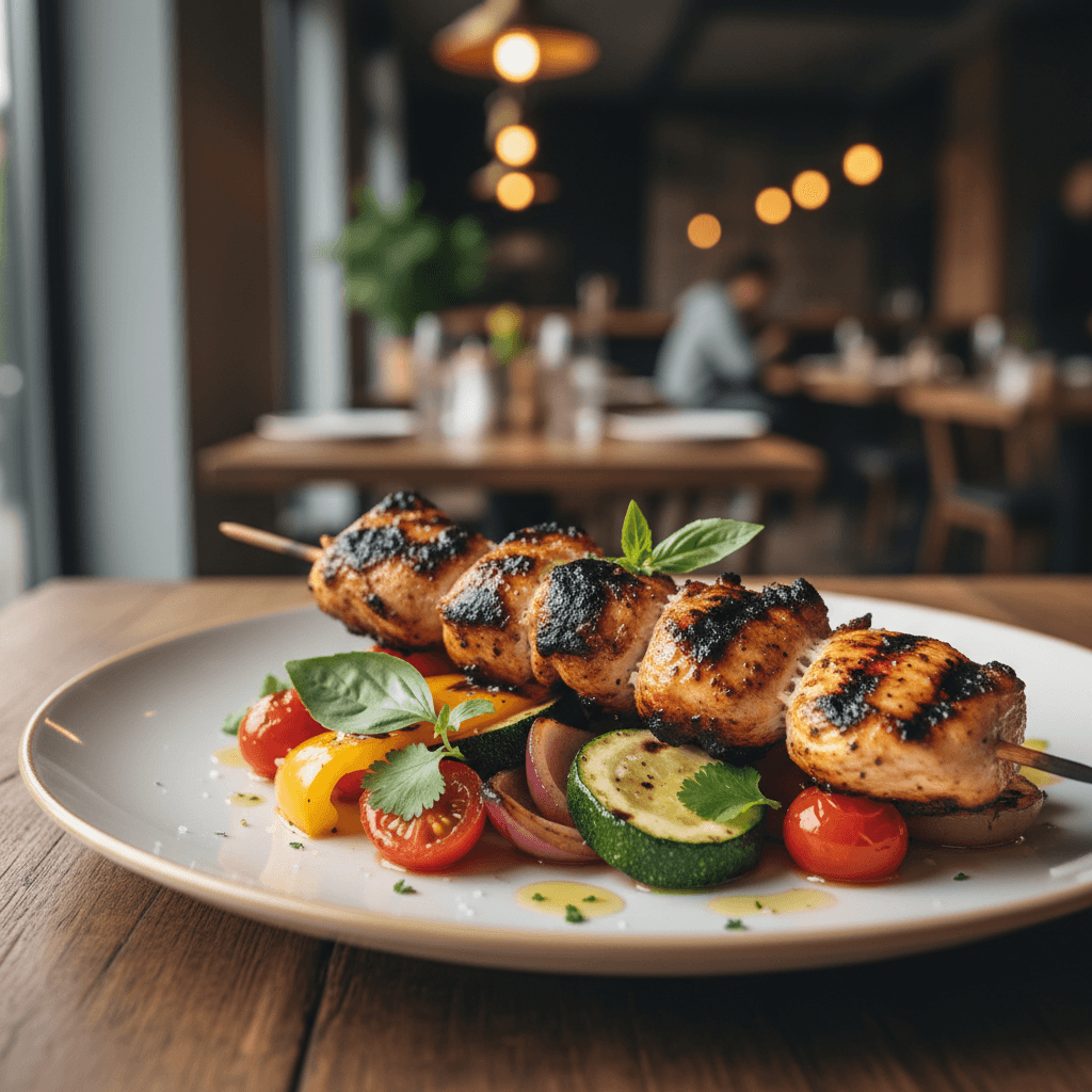 Grilled chicken skewers seasoned with Benimix