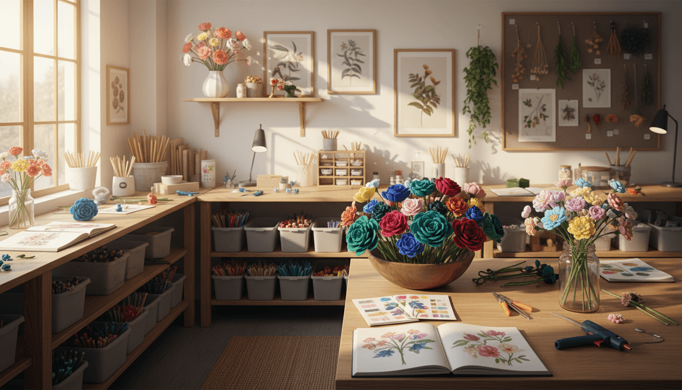 Colorful array of spices in bowls with fresh herbs and vegetables on a wooden kitchen table